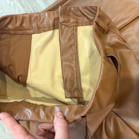 Shein Faux Leather Brown Straight Leg High Waist Pants sz L - Picture 6 of 10